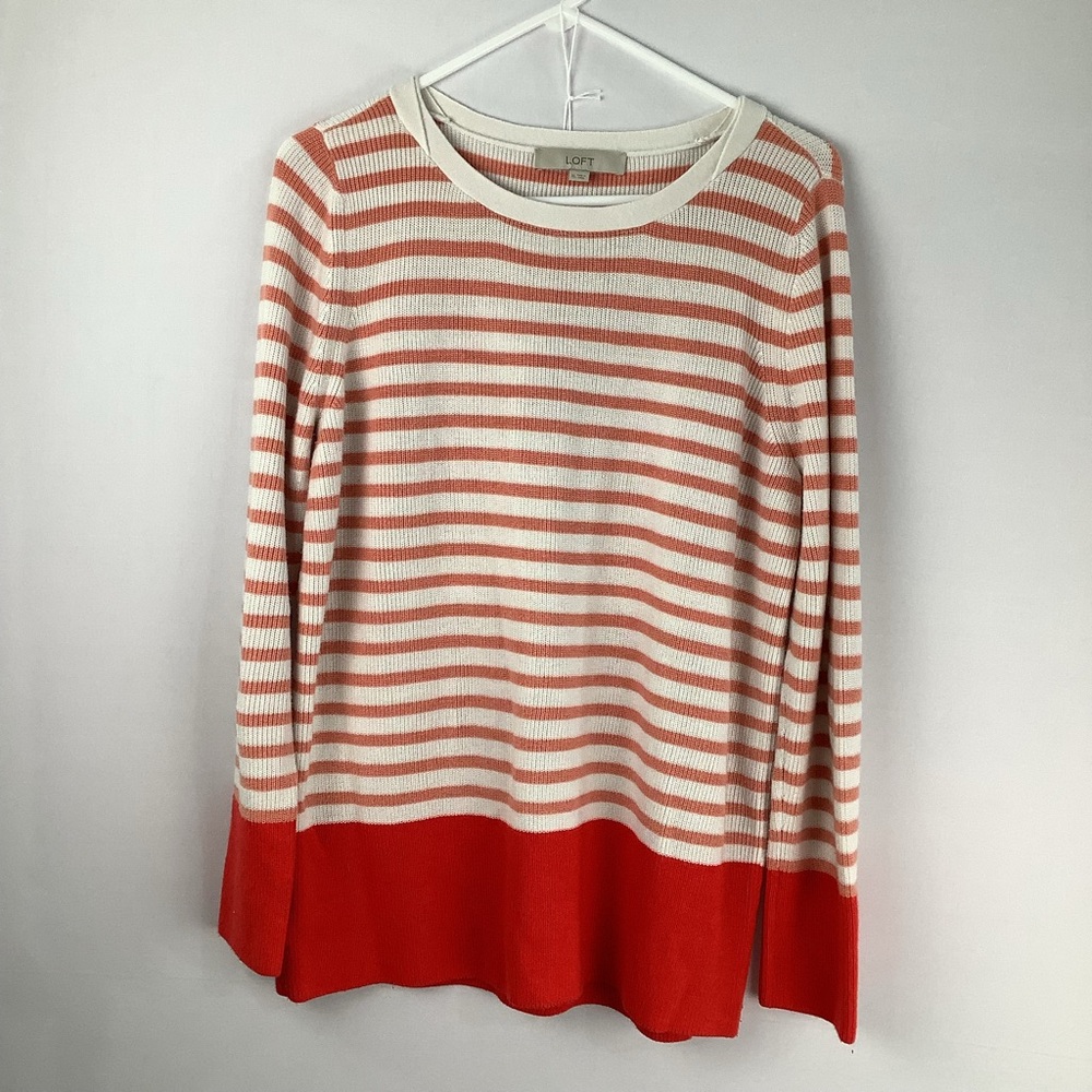 LOFT Coral & Ivory Striped Lightweight Knit Sweater womens size XL